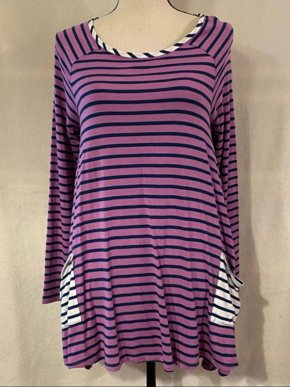 Matilda Jane purple navy blue striped 'No Limitations' tunic top